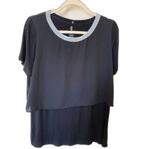 Juicy Couture Large Black Chiffon-Styled Layered Tee Silver Glittery Trim